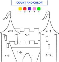 compter et Couleur mignonne château. math Jeu pour enfants. griffonnage illustration isolé sur blanc Contexte. vecteur