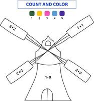 compter et Couleur mignonne moulin. math Jeu pour enfants. griffonnage illustration isolé sur blanc Contexte. vecteur