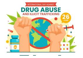 international journée contre drogue abuser de et illicite trafic vecteur illustration avec anti narcotiques à éviter drogues et médicaments dans plat Contexte