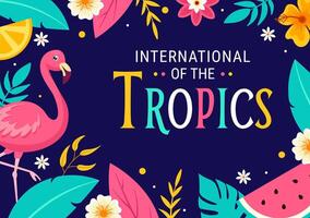 international journée de le tropiques vecteur illustration sur 29 juin avec animal, herbe et fleur les plantes à préserver tropique dans la nature plat Contexte
