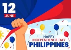 philippines indépendance journée vecteur illustration sur 12 juin avec agitant drapeau et ruban dans nationale vacances fête plat dessin animé Contexte