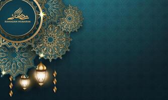réaliste Ramadan Contexte avec, lanterne, mandala. pour bannière, salutation carte vecteur