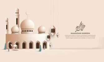 réaliste Ramadan Contexte avec mosquée, lanterne, pour bannière, salutation carte vecteur