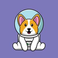 illustration d'astronaute de chien corgi mignon assis vecteur