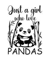 juste une fille qui l'amour pandas T-shirt vecteur