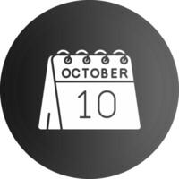 10e de octobre solide noir icône vecteur