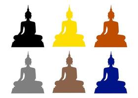 style de dessin de silhouette de statue de bouddha assis sur un fond blanc. design simplement plat avec diverses couleurs unies. vecteur