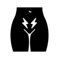 crampes menstruelles et icône de glyphe de douleur. douleurs abdominales basses aiguës chez la femme. l'étrangeté. infertilité. troubles de l'utérus et des ovaires. symbole de silhouette. espace négatif. illustration vectorielle isolée vecteur