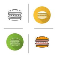 icône en coupe de hamburger. design plat, styles linéaires et de couleur. sandwich. assemblage de hamburgers. illustrations vectorielles isolées vecteur