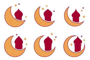 icône ensemble de mosquée dôme ornements, lune et étoiles. vecteur isolé sur blanc Contexte. islamique décoratif conception pour affiches, salutation cartes, bannières, la toile, social médias.