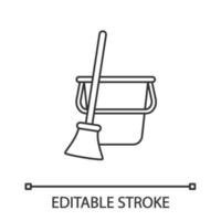 icône linéaire seau et balai. balayage. fourniture de nettoyage. illustration de la ligne mince. nettoyage des sols. symbole de contour. dessin de contour isolé de vecteur. trait modifiable vecteur