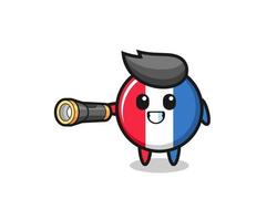 mascotte du drapeau de la france tenant une lampe de poche vecteur