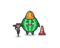 mascotte de travailleur routier de pastèque tenant une perceuse vecteur