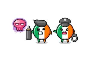 dessin animé du drapeau de l'irlande faisant du vandalisme et attrapé par la police vecteur