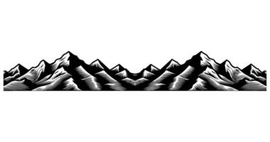panorama silhouette Montagne avec forêt pin des arbres paysage noir ligne esquisser art main tiré style vecteur illustration