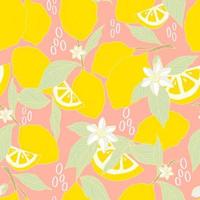 citrons de modèle sans couture de vecteur et citrons coupés en tranches sur un fond rose. motif de citron d'été pour le fond, le tissu, le papier, le textile, les invitations, les pages Web.
