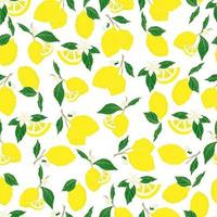 citrons de modèle sans couture de vecteur et citrons coupés en tranches sur un fond rose. motif de citron d'été pour le fond, le tissu, le papier, le textile, les invitations, les pages Web.