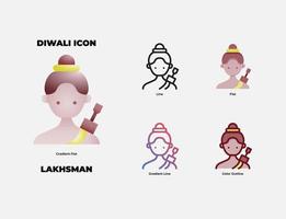 jeu d'icônes de caractère diwali lakhsman vecteur