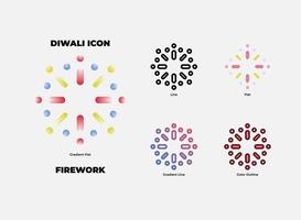 jeu d'icônes de feu d'artifice de diwali vecteur