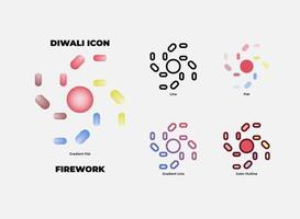 jeu d'icônes de feu d'artifice de diwali vecteur