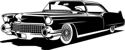 une noir et blanc dessin de une ancien classique voiture dans monochrome style vecteur