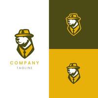 détective ours logo unique pour identité vecteur