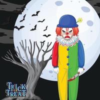 personnage de clown tueur sur fond de pleine lune vecteur