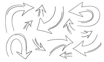 éléments de conception de griffonnage. flèches dessinées à la main isolées sur fond blanc. illustration vectorielle. vecteur