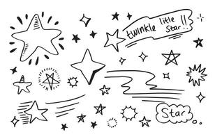 ensemble d'étoiles dessinées à la main. collection de doodles étoiles sur fond blanc. vecteur