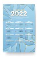 modèle de calendrier mensuel pour l'année 2022. la semaine commence le dimanche. calendrier mural dans un style minimaliste. vecteur