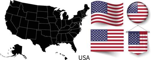 le divers motifs de le Etats-Unis nationale drapeaux et le carte de le Etats-Unis les frontières vecteur