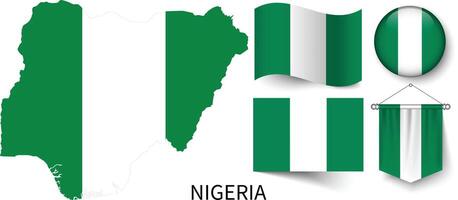 le divers motifs de le Nigeria nationale drapeaux et le carte de le Nigéria les frontières vecteur