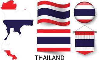 le divers motifs de le Thaïlande nationale drapeaux et le carte de le Thaïlande les frontières vecteur