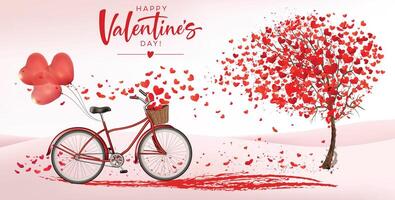 romantique bicyclette balade sur la Saint-Valentin jour, vélo et en forme de coeur feuillage vecteur