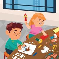 enfants faisant de l'artisanat d'art sur le concept de la table vecteur