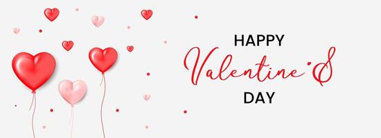 content valentines journée bannière avec 3d Créatif l'amour rouge et rose cœur des ballons sur blanc Contexte. vecteur