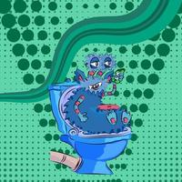 monstre drôle assis sur les toilettes pop art vert vecteur