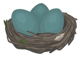 sauvage oiseau nid avec des œufs clipart. printemps temps griffonnage. vecteur illustration dans dessin animé style isolé sur blanche.
