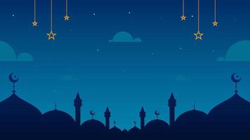 islamique nuit ciel Contexte avec mosquée dômes et pendaison décor vecteur illustration