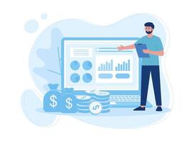 collègues en cours d'analyse croissance graphiques concept plat illustration vecteur