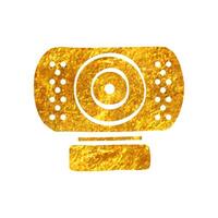 main tiré webcam icône dans or déjouer texture vecteur illustration