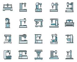 fraisage machine dispositif Icônes ensemble vecteur Couleur ligne