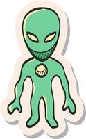 main tiré extraterrestre icône dans autocollant style vecteur illustration