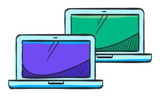 ordinateurs portables icône dans main tiré Couleur vecteur illustration