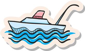 main tiré pêche bateau icône dans autocollant style vecteur illustration