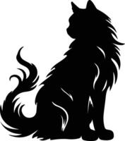 Oriental cheveux longs chat noir silhouette vecteur