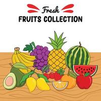 des fruits illustration dans en bois table 2d plat graphique collection vecteur