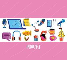 groupe d'icônes de podcast vecteur