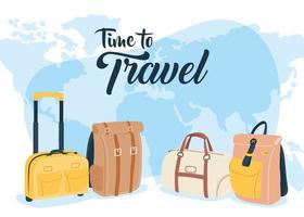 le temps de voyager avec des sacs et un design vectoriel mondial