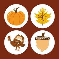 quatre icônes de célébration de Thanksgiving vecteur